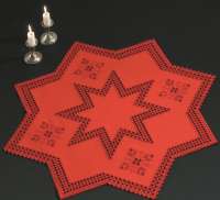 Hardanger Tischdecke 65x65cm - Stern rot